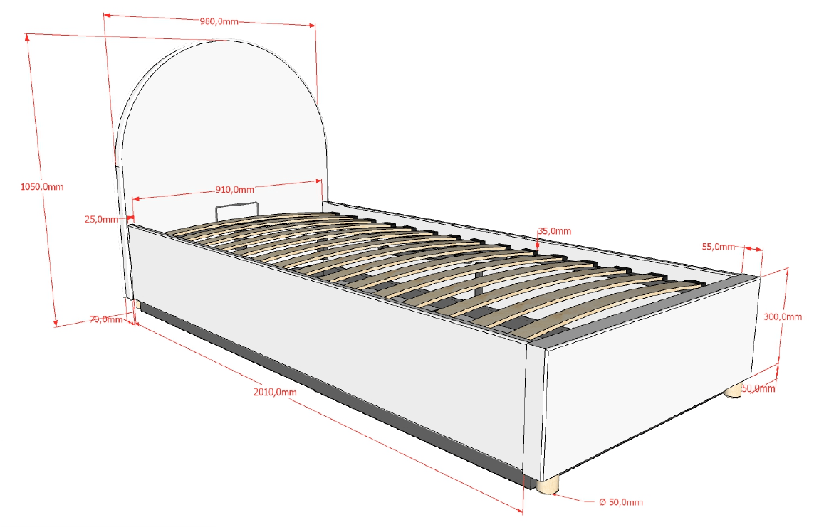 VIPACK - Lit LUNE Stockage 90 X 200 Cm Blanc