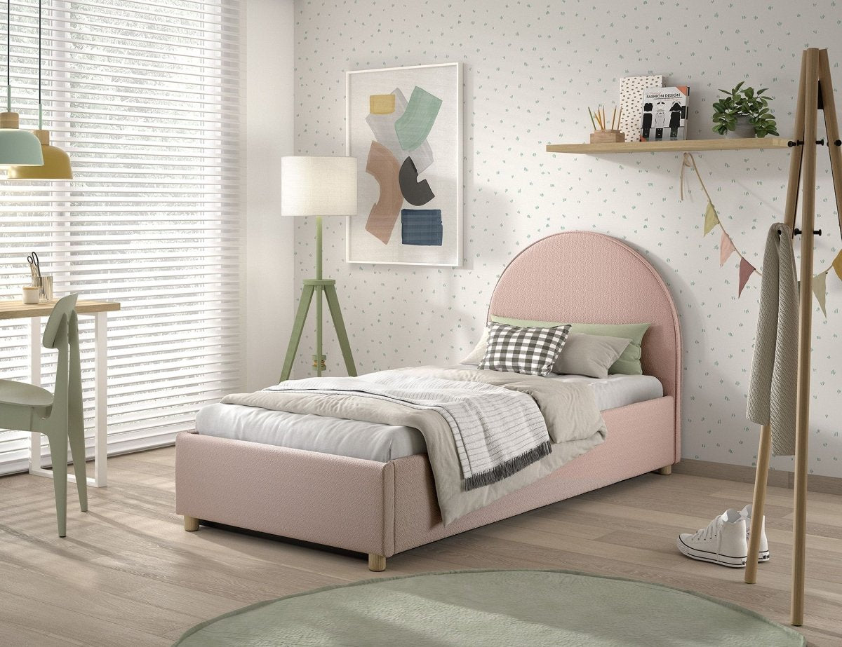 VIPACK - Lit LUNE Stockage 90 X 200 Cm Rose Bouclé