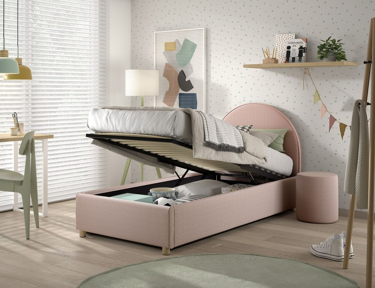 VIPACK - Lit LUNE Stockage 90 X 200 Cm Rose Bouclé