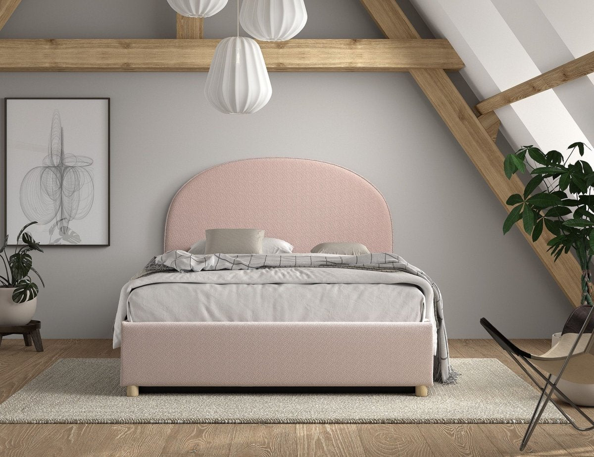 VIPACK - Lit LUNE Stokage 140 X 200 Cm Rose Bouclé