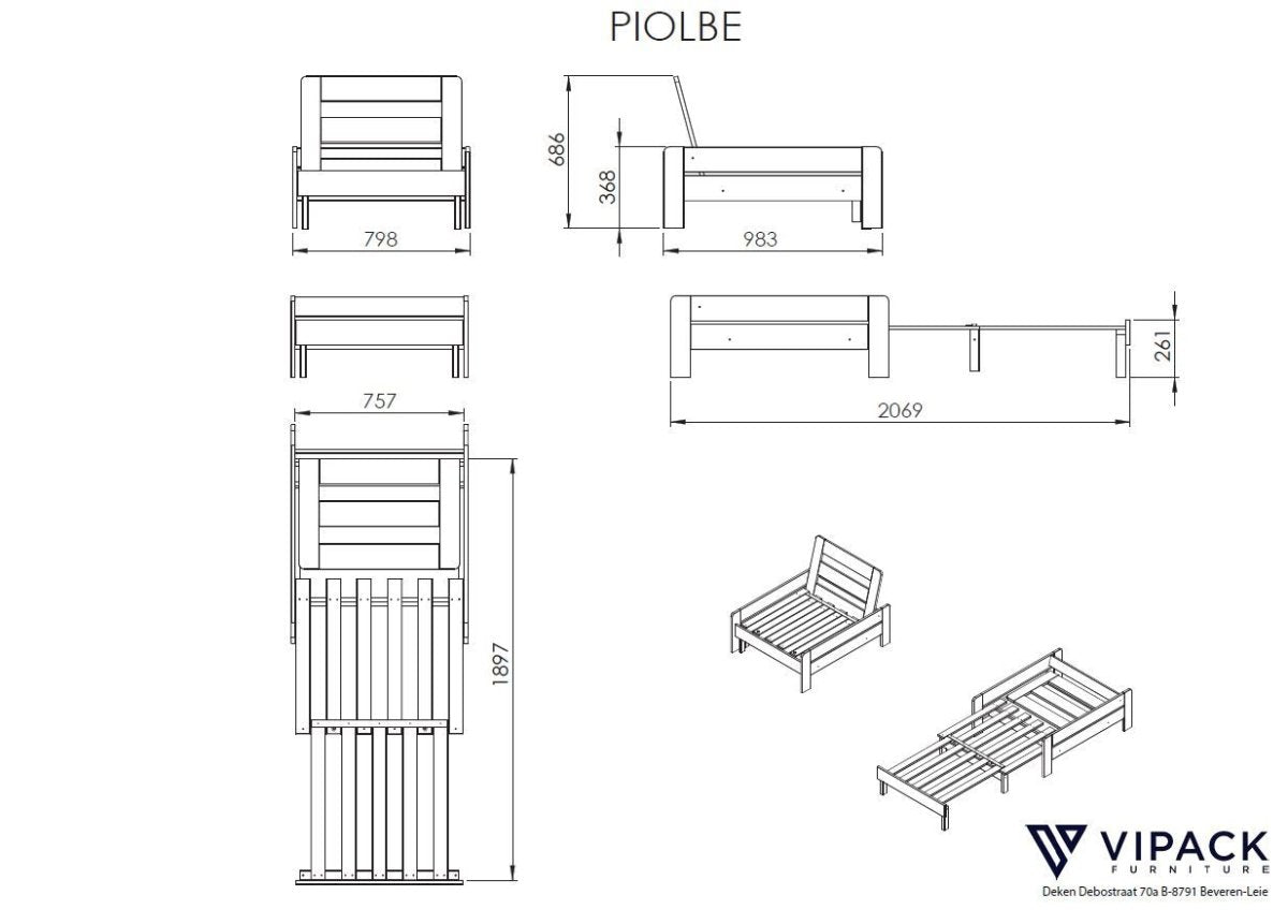VIPACK - Lit Mezzanine PINO Avec Fauteuil 90 x 200 cm Blanc