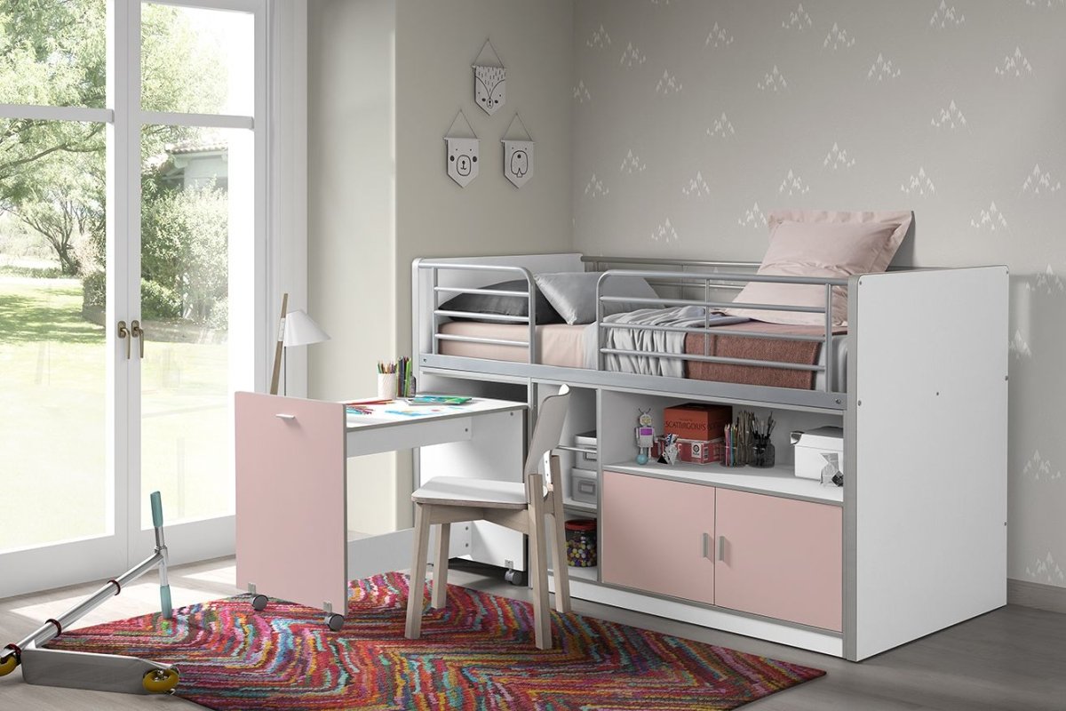 VIPACK - Lit Mi - Hauteur (91) 90x200cm BONNY Rose Claire
