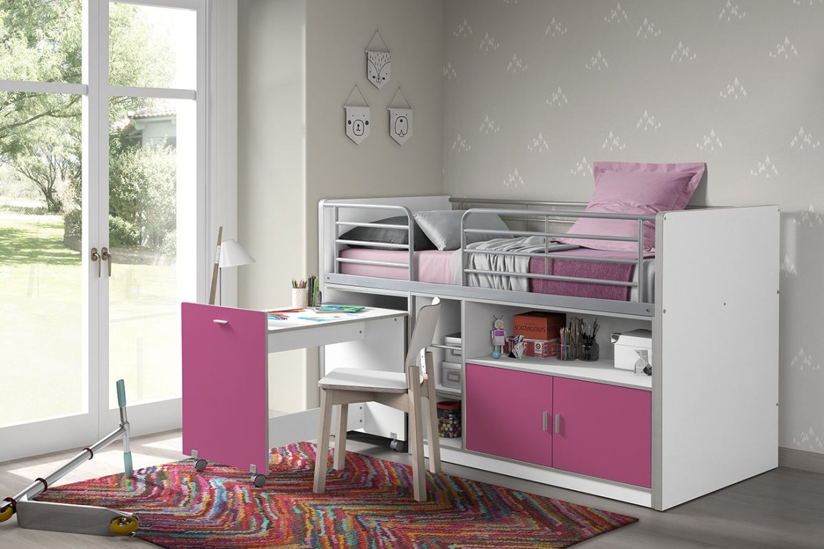 VIPACK - Lit Mi - Hauteur (91) BONNY 90 X 200 Cm Fuchsia