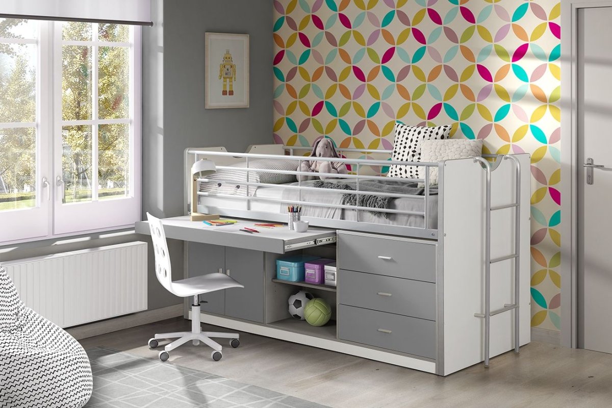 VIPACK - Lit Mi - Hauteur (95) BONNY 90 X 200 Cm Argent - Les Petits