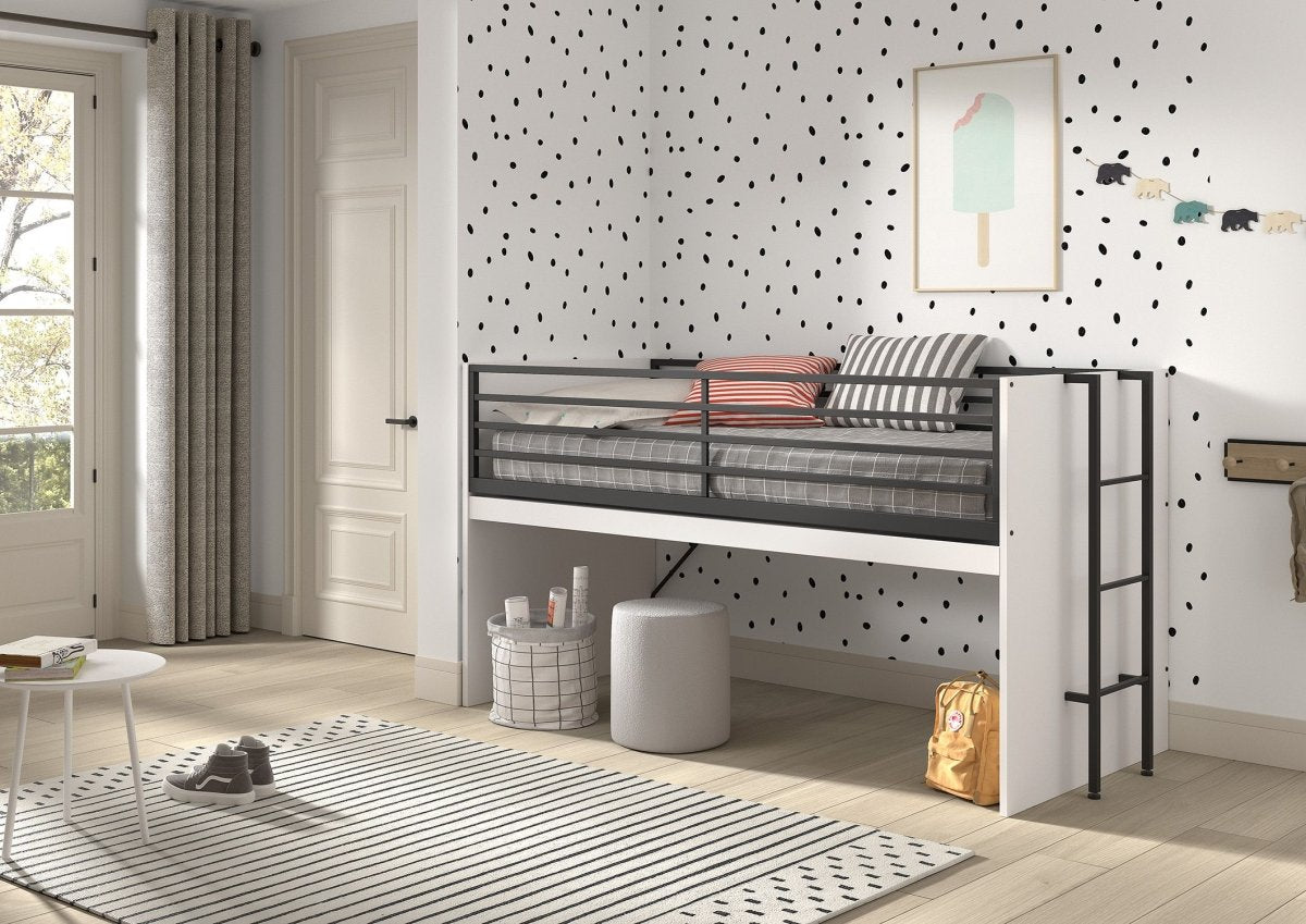 VIPACK - Lit Mi - Hauteur SAM (85) 90 X 200 cm Blanc