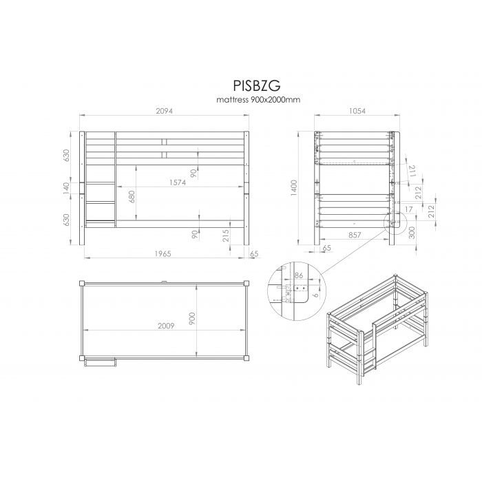 VIPACK - Lit Superposé (H 140cm) PINO 90 x 200 cm Naturel