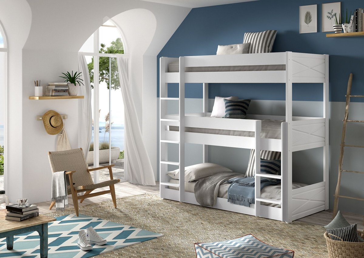 VIPACK - Lit Superposé Triple SCOTT 90x200cm Blanc