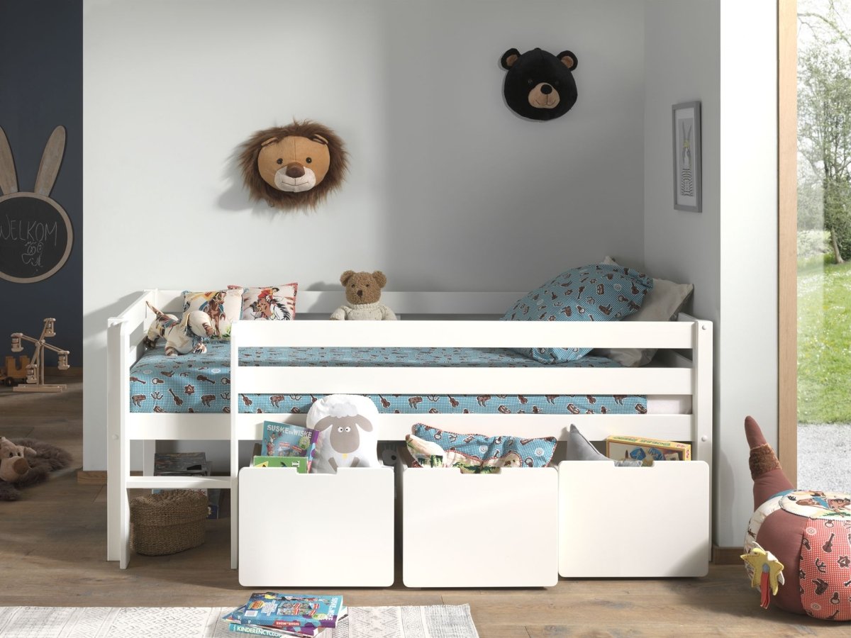 VIPACK - Lit Mi - Hauteur (H 85cm) PINO Avec Échelle 90 x 200 cm Blanc