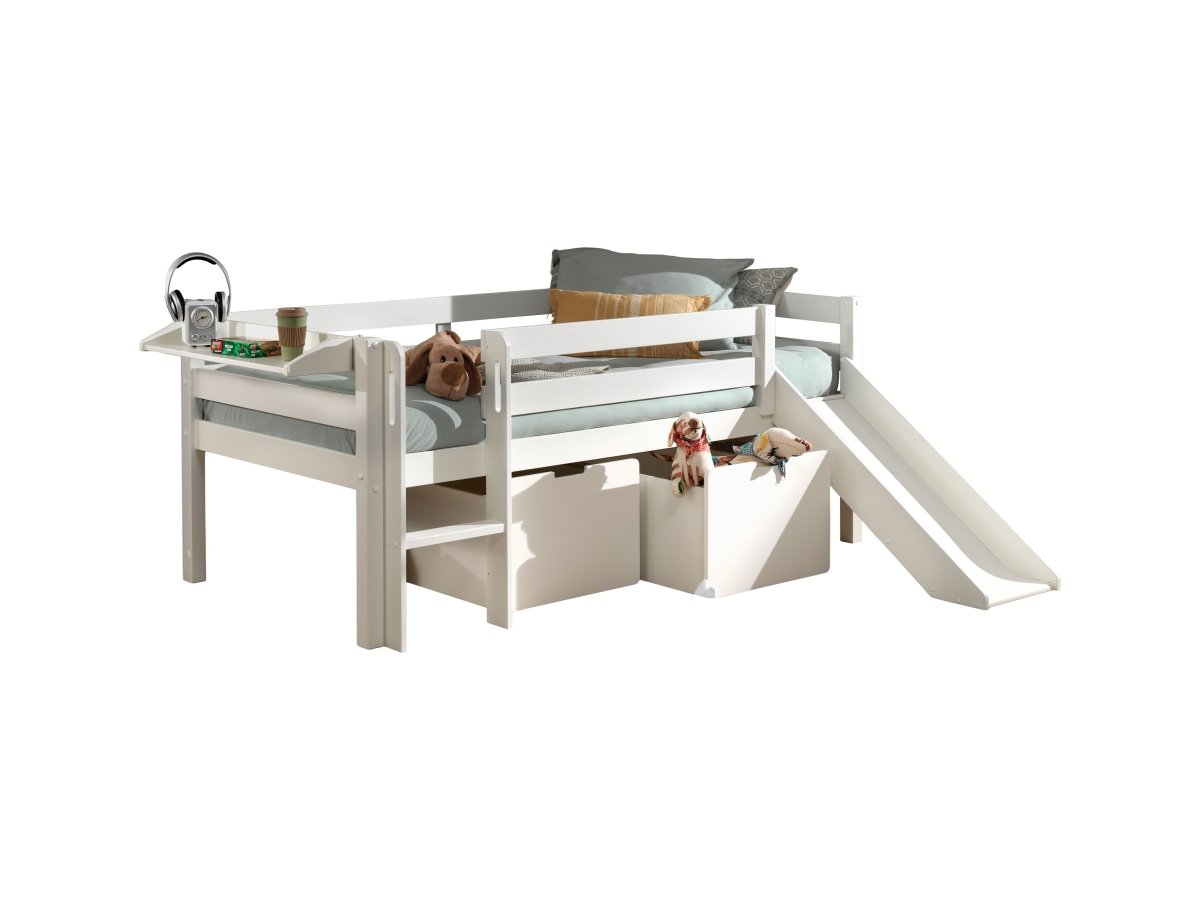 VIPACK - Lit Mi - Hauteur (H 85cm) PINO Avec Toboggan 90 x 200 cm Blanc