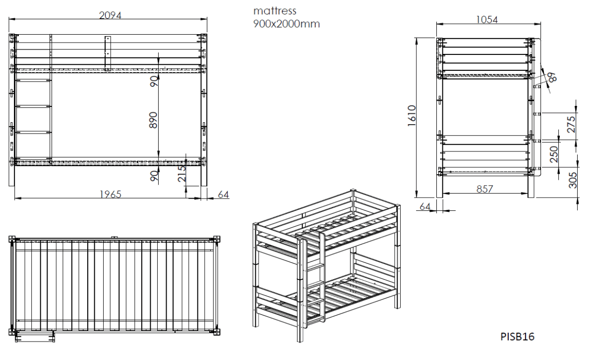VIPACK - Lit Superposé (H 160xm) PINO 90 x 200 cm Naturel