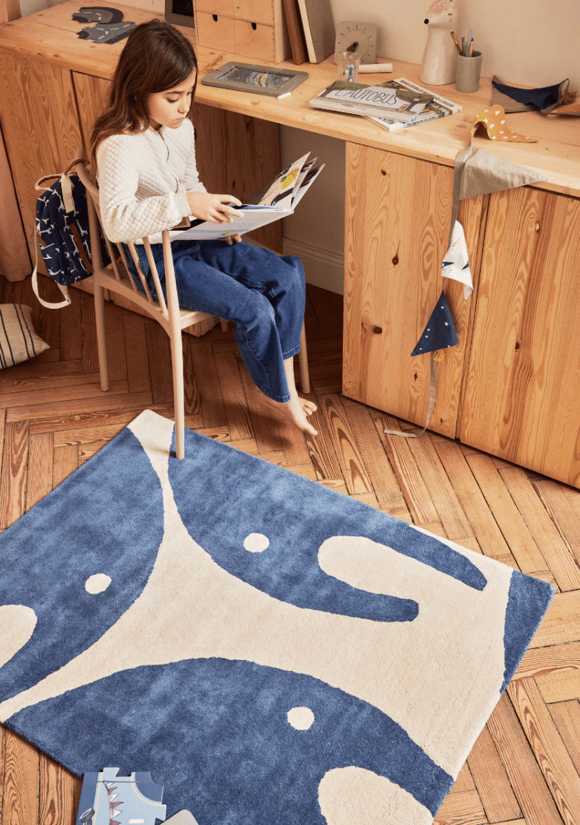 BLEUU - STUDIO - Tapis Enfant Elephant Marine 100 x 130 Cm