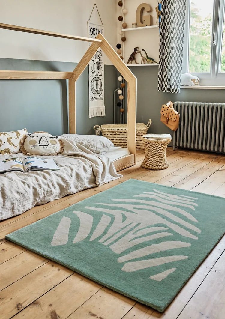 BLEUU - STUDIO - Tapis Enfant Zebre Vert 120 x 170 Cm