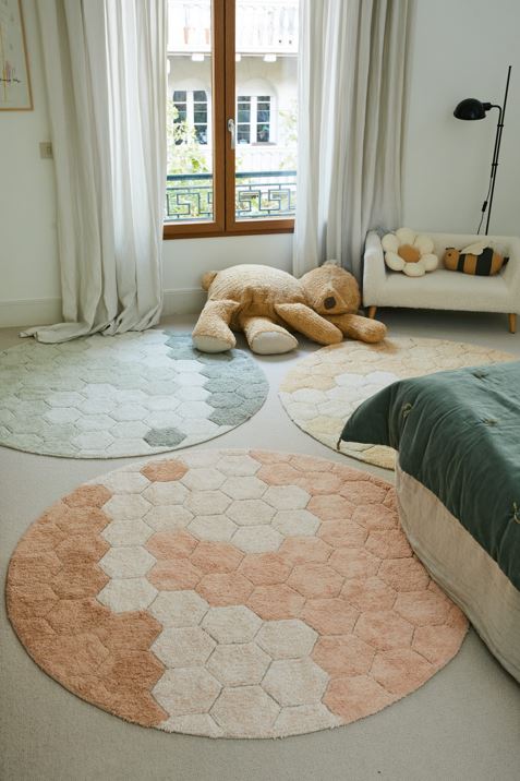 LORENA CANALS - Tapis Lavable Rond Nid D'abeille Bleu Sauge