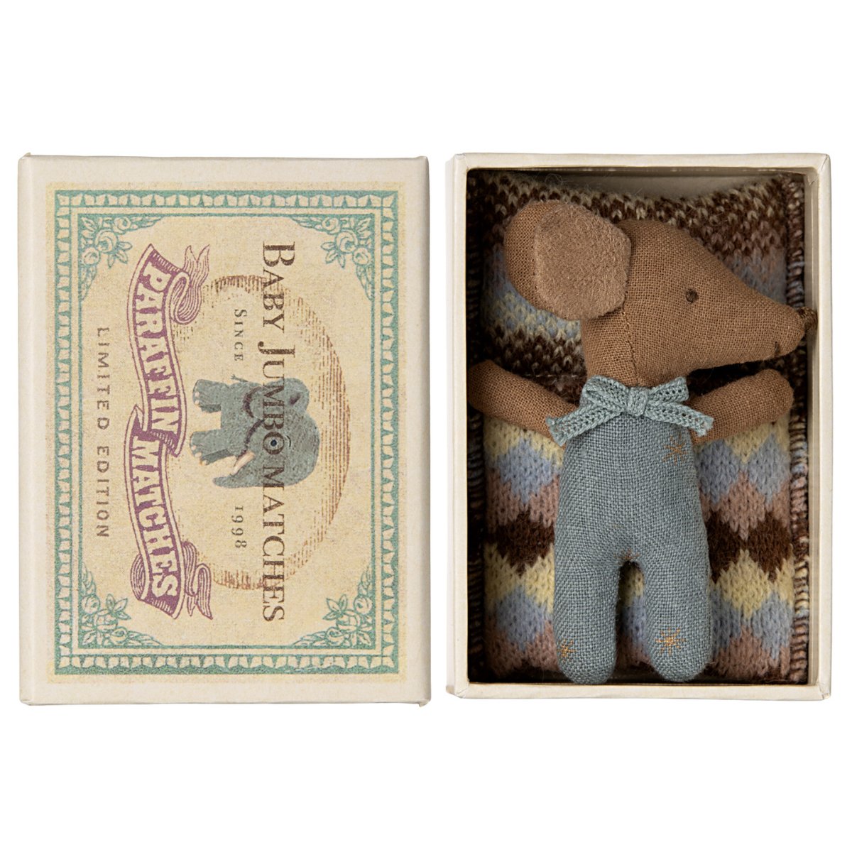 MAILEG - Souris Bébé "Sleepy Wakey" Dans Sa Boîte - Bleu
