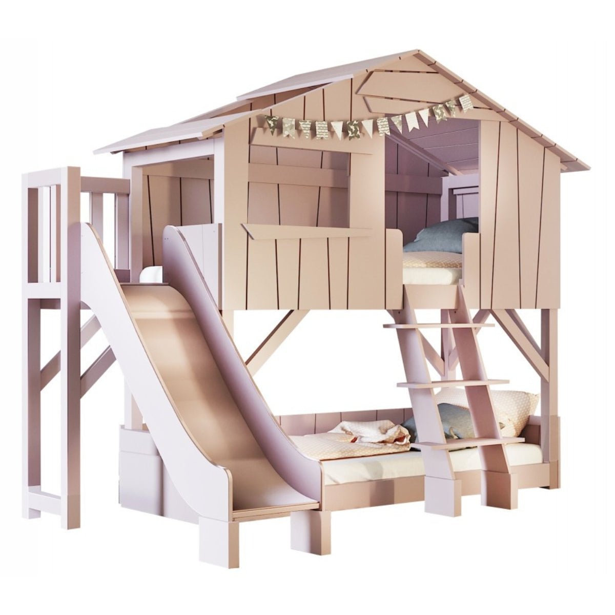 MATHY BY BOLS - Lit Cabane Superposé & Toboggan Plate - forme 90 x 190 cm (MDF+SAPIN)