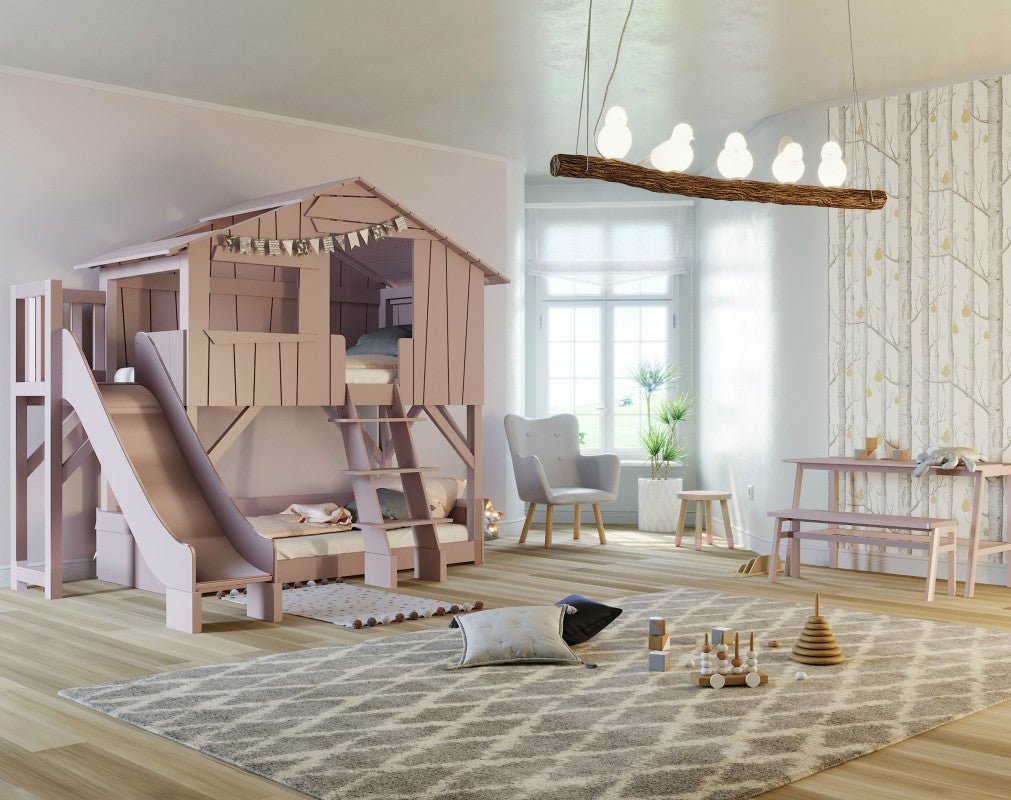 MATHY BY BOLS - Lit Cabane Superposé & Toboggan Plate - forme 90 x 190 cm (MDF+SAPIN)