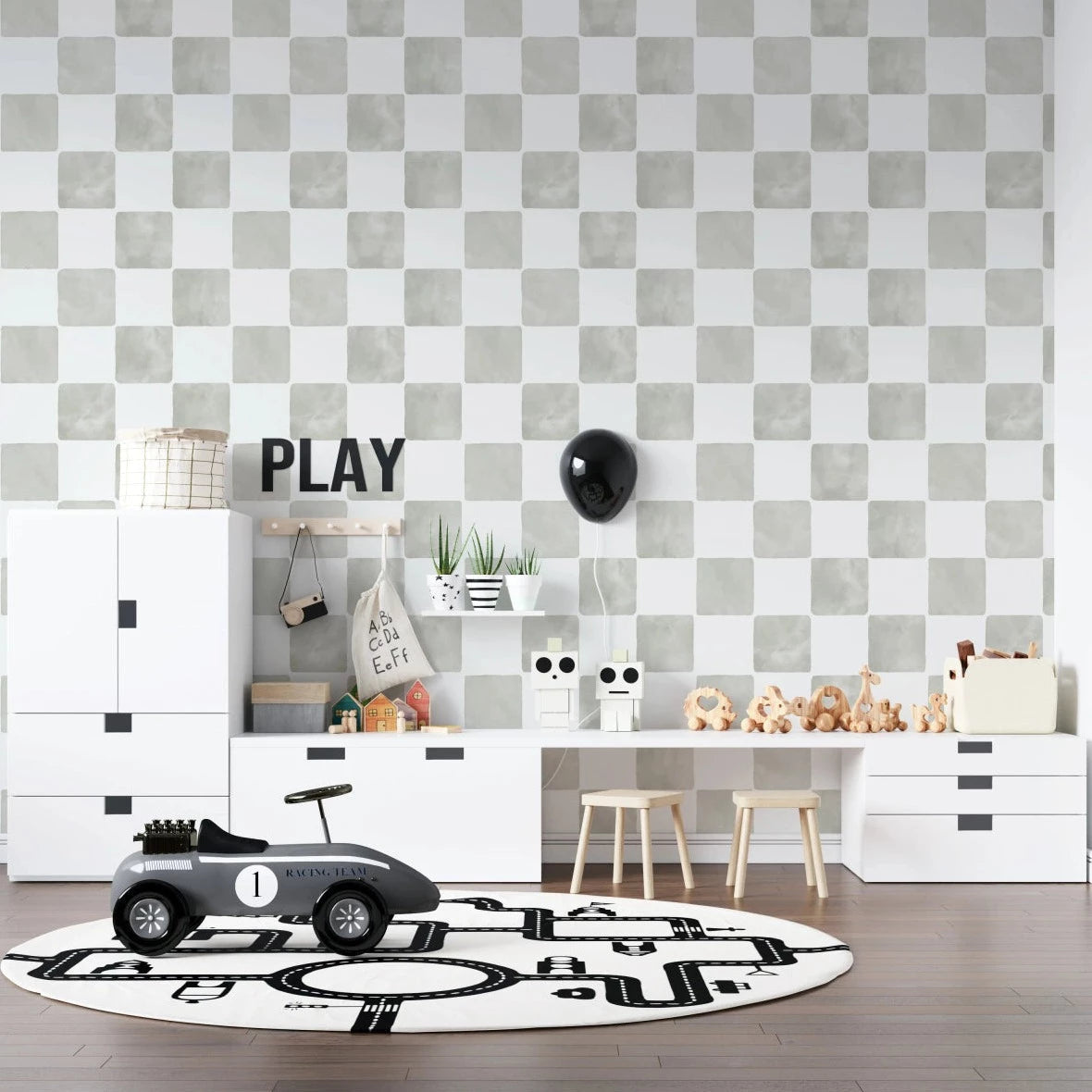 MUNKS & ME - Papier Peint Chambre Enfant à Motif Répété - À Carreaux Billys | Sage