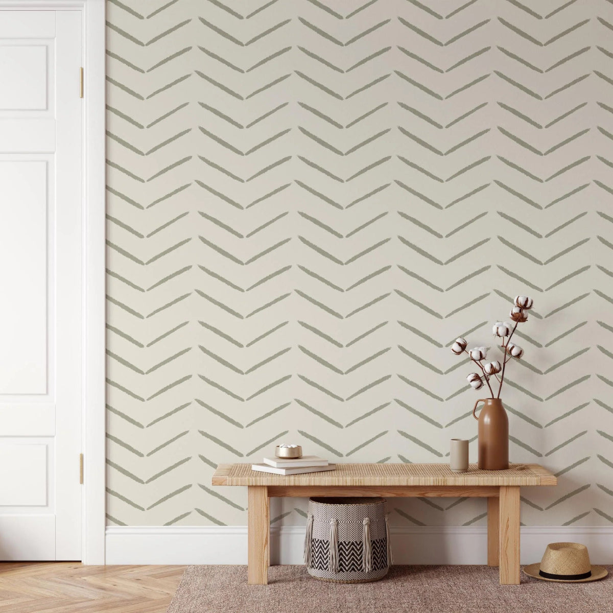 MUNKS & ME - Papier Peint Chambre Enfant à Motif Répété - À Chevrons | Olive