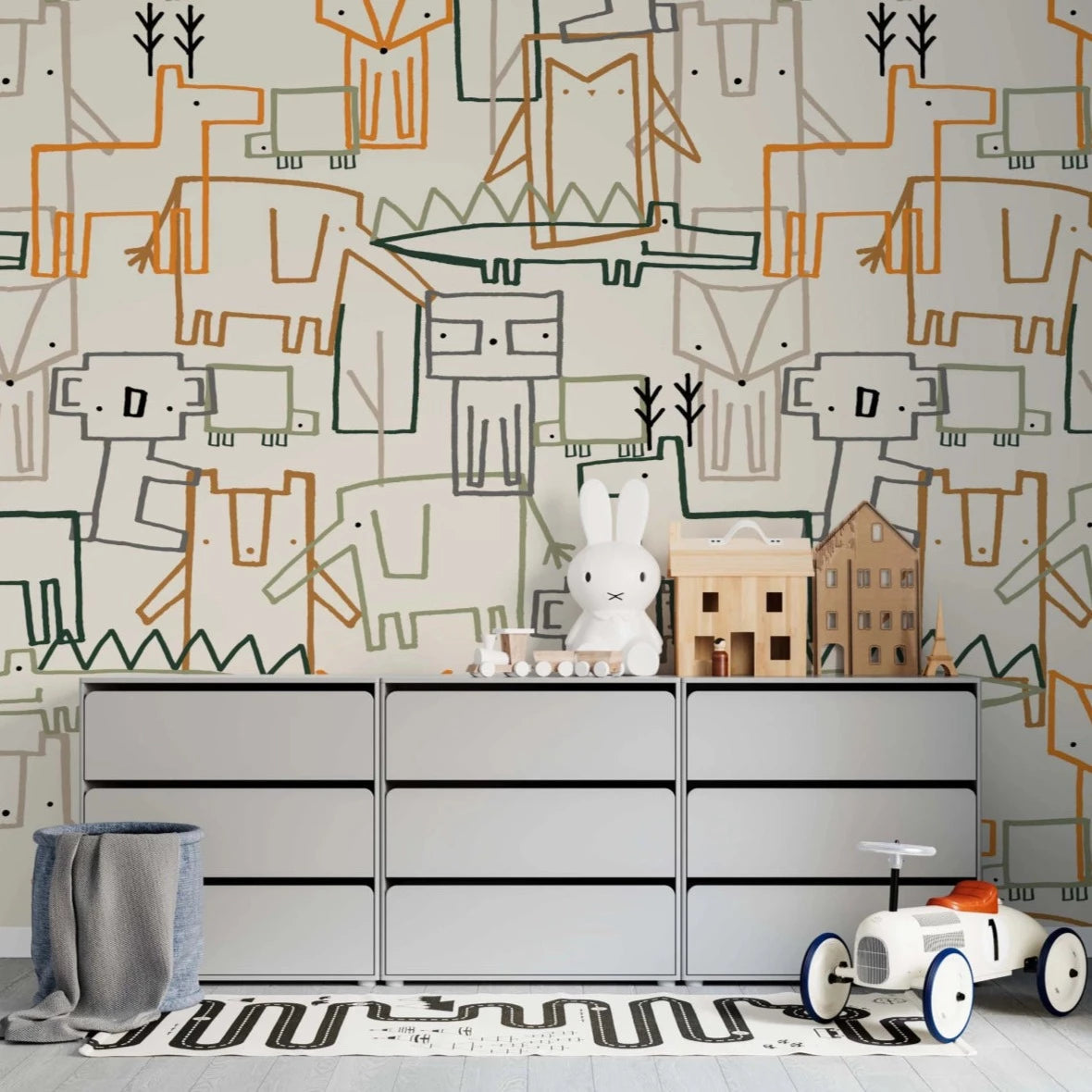 MUNKS & ME - Papier Peint Chambre Enfant à Motif Répété - Animal Elijahs