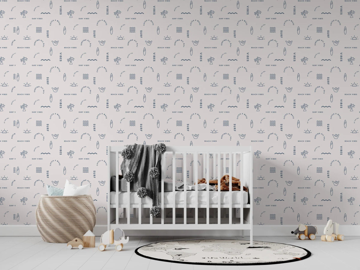 MUNKS & ME - Papier Peint Chambre Enfant à Motif Répété - Beach Vibes | Bleu