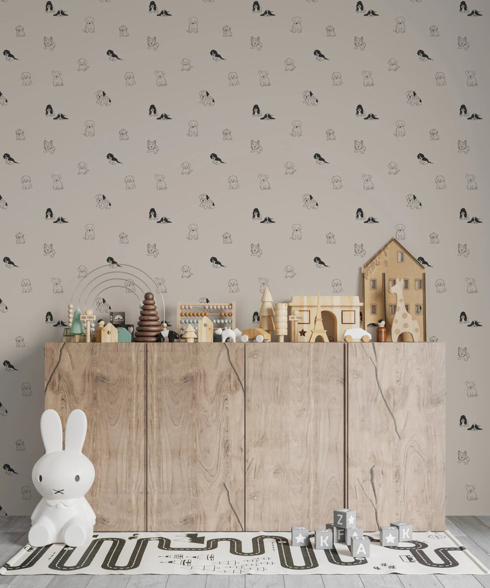 MUNKS & ME - Papier Peint Chambre Enfant à Motif Répété - Chiot