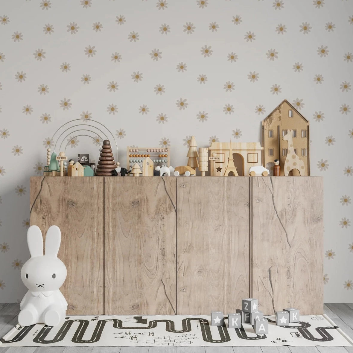 MUNKS & ME - Papier Peint Chambre Enfant à Motif Répété - Floral Marguerite