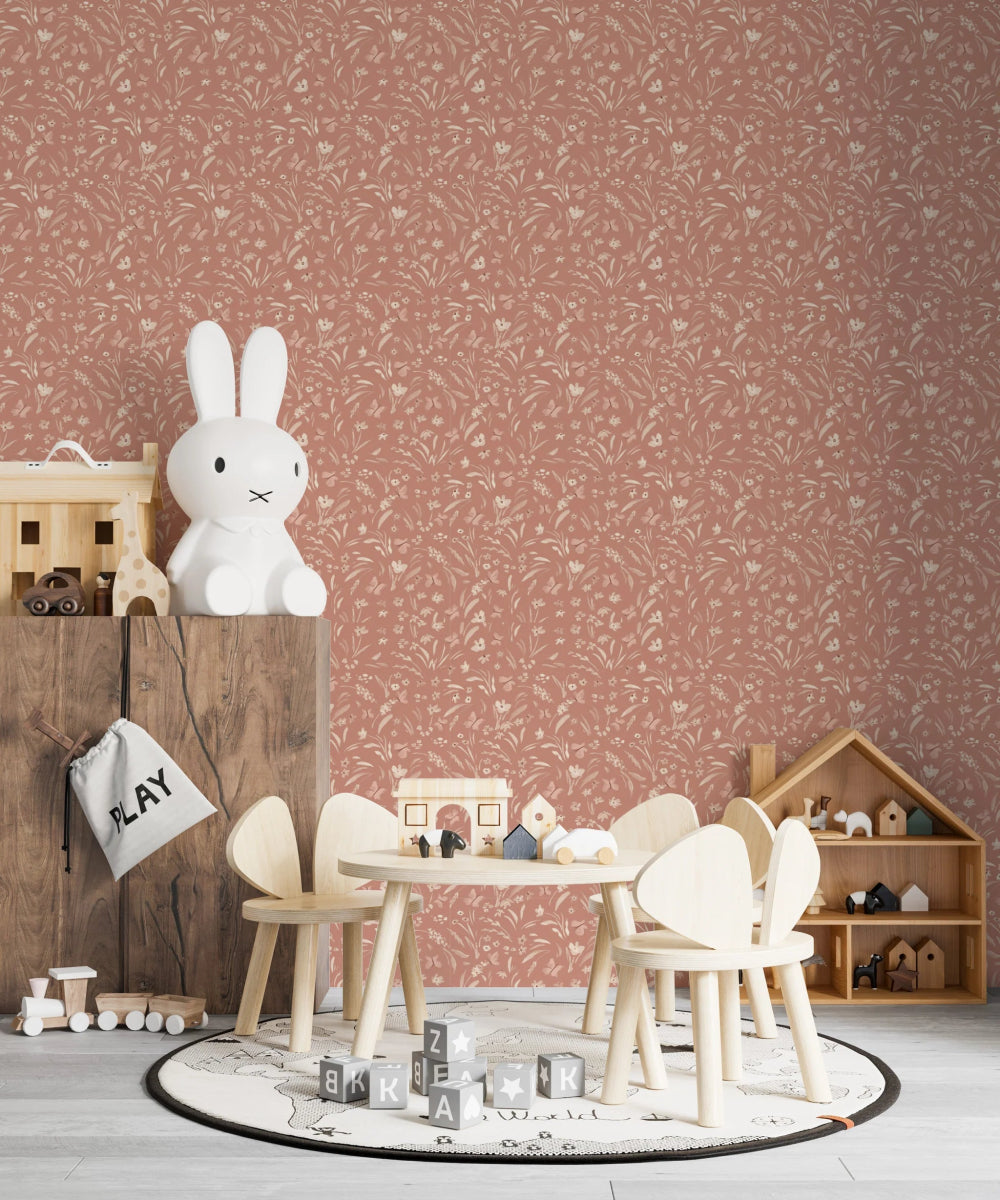MUNKS & ME - Papier Peint Chambre Enfant à Motif Répété - Papillon Meadowland - Terracotta
