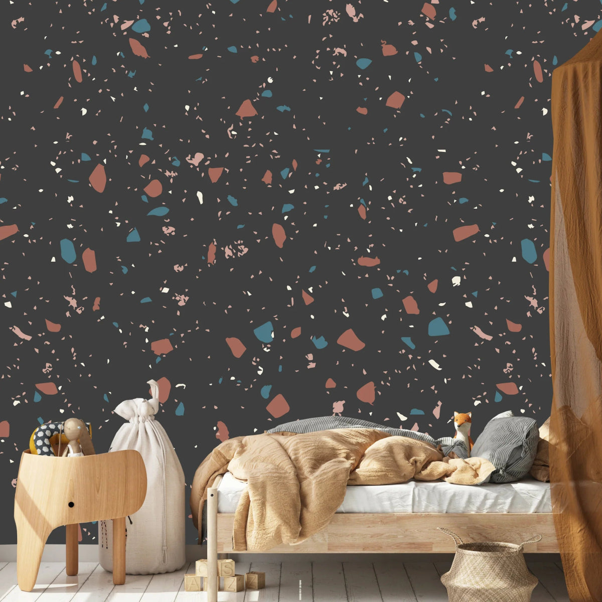 MUNKS & ME - Papier Peint Chambre Enfant à Motif Répété - Terrazzo | Charbon