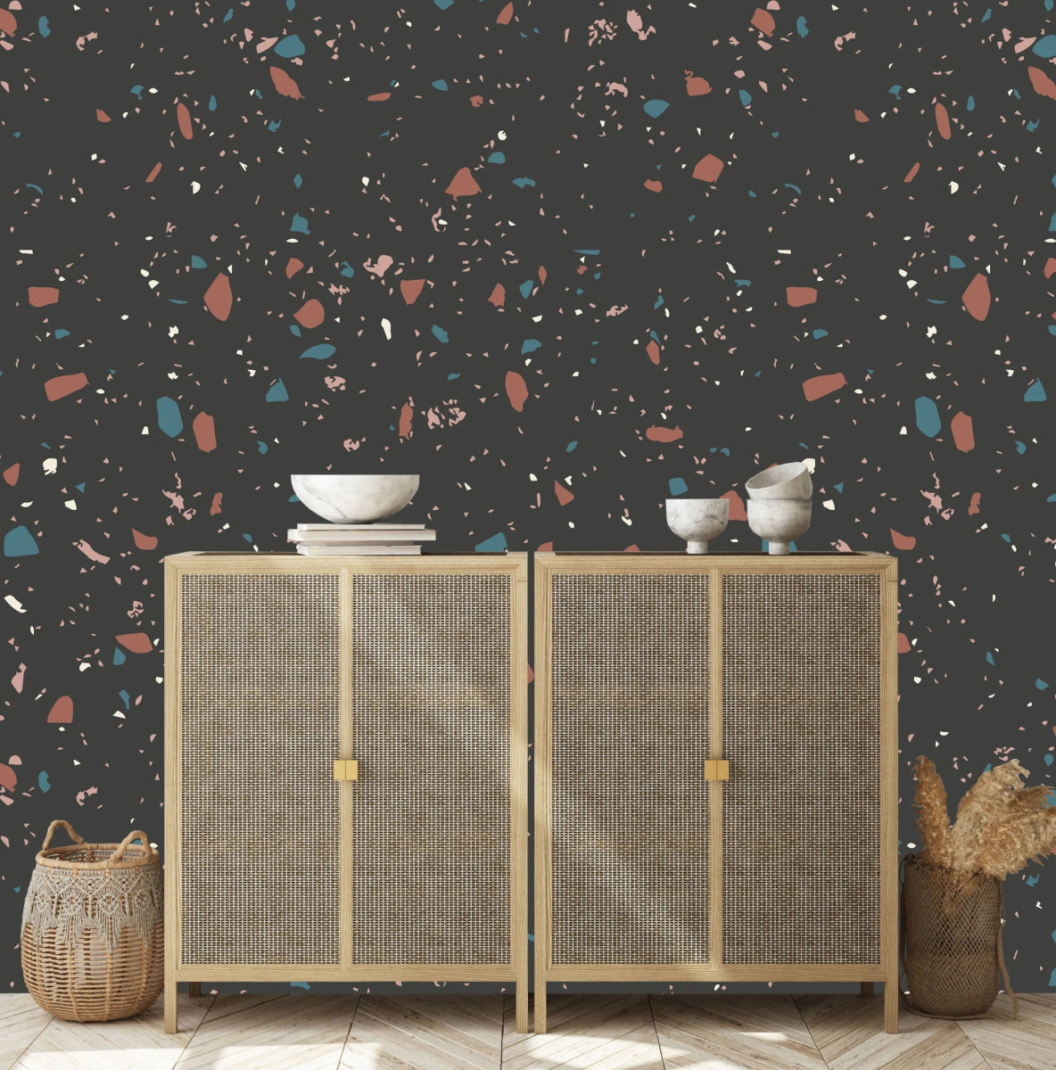 MUNKS & ME - Papier Peint Chambre Enfant à Motif Répété - Terrazzo | Charbon