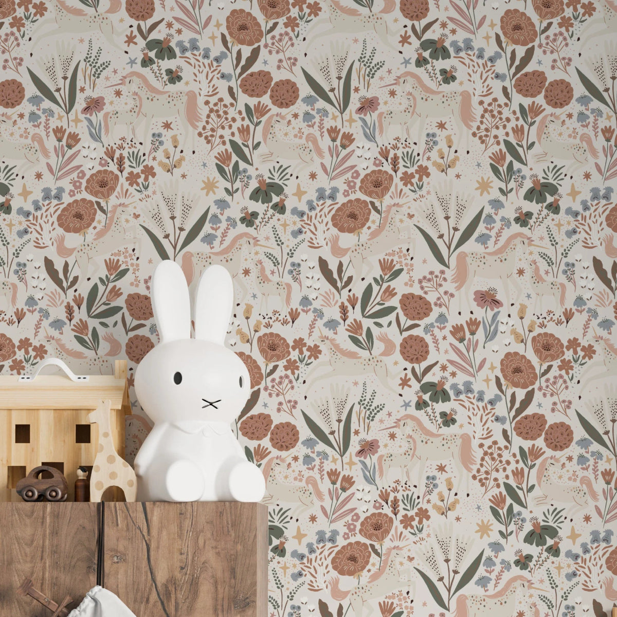 MUNKS & ME - Papier Peint Chambre Enfant à Motif Répété Unicorn Meadow - Crème