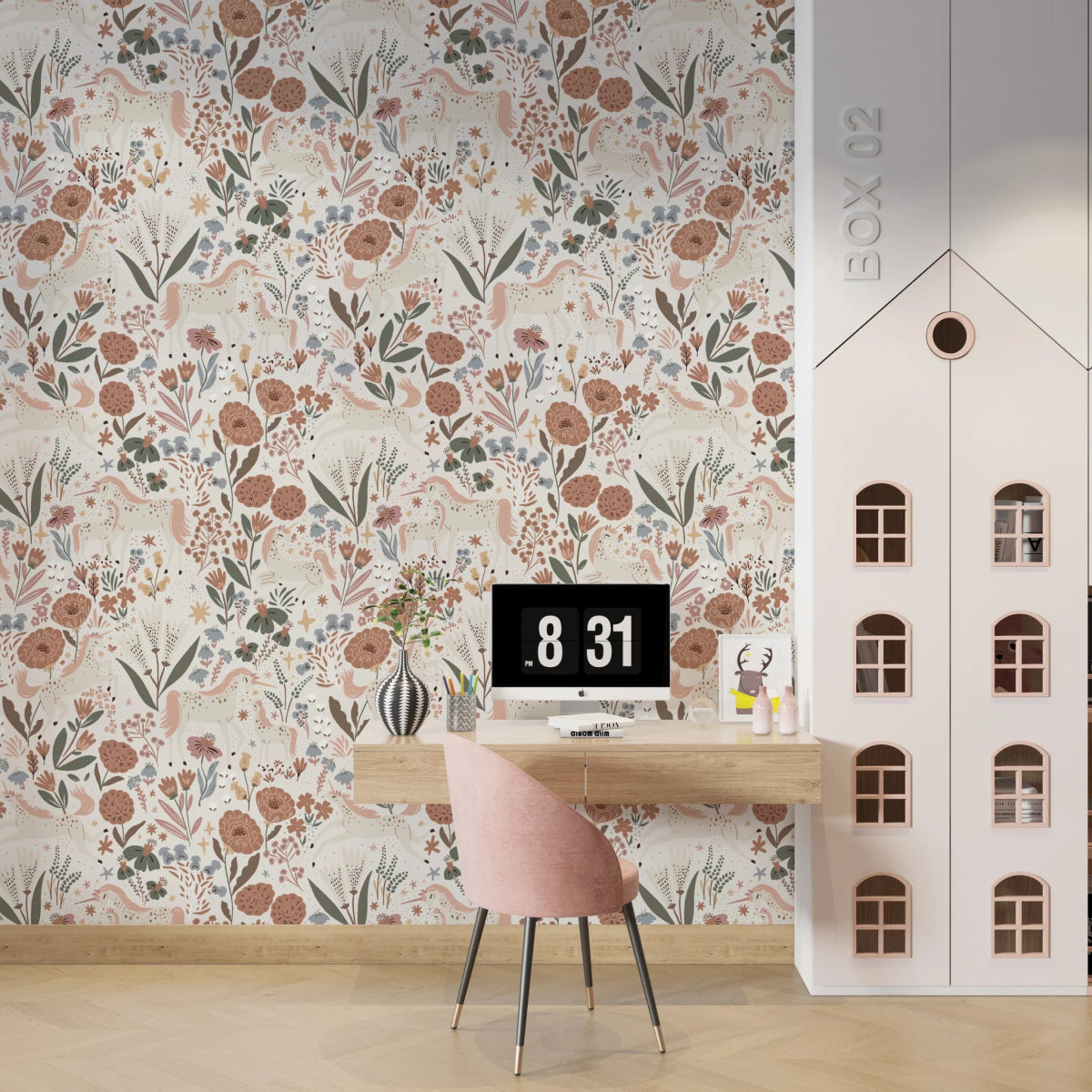 MUNKS & ME - Papier Peint Chambre Enfant à Motif Répété Unicorn Meadow - Crème