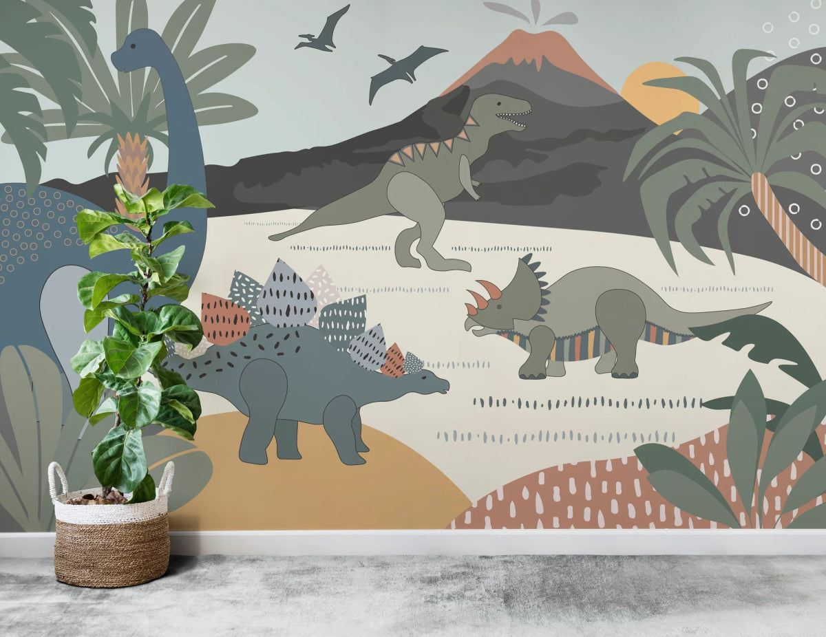 MUNKS & ME - Papier Peint Chambre Enfant Dinosaure Et Amis