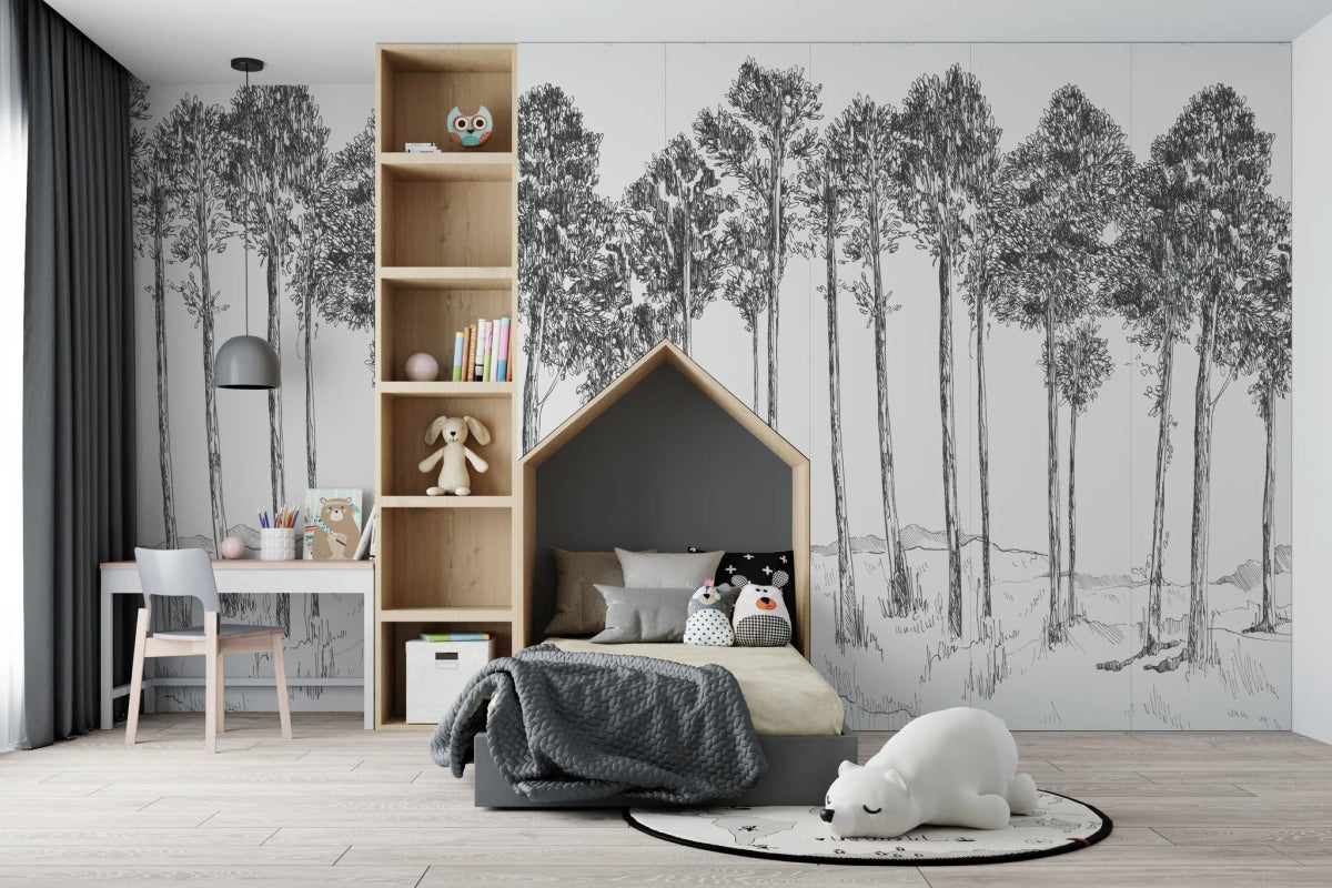 MUNKS & ME - Papier Peint Chambre Enfant Forêt - Nuit