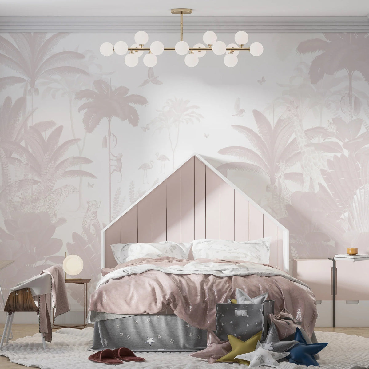 MUNKS & ME - Papier Peint Chambre Enfant Léopard Et Amis - Rose