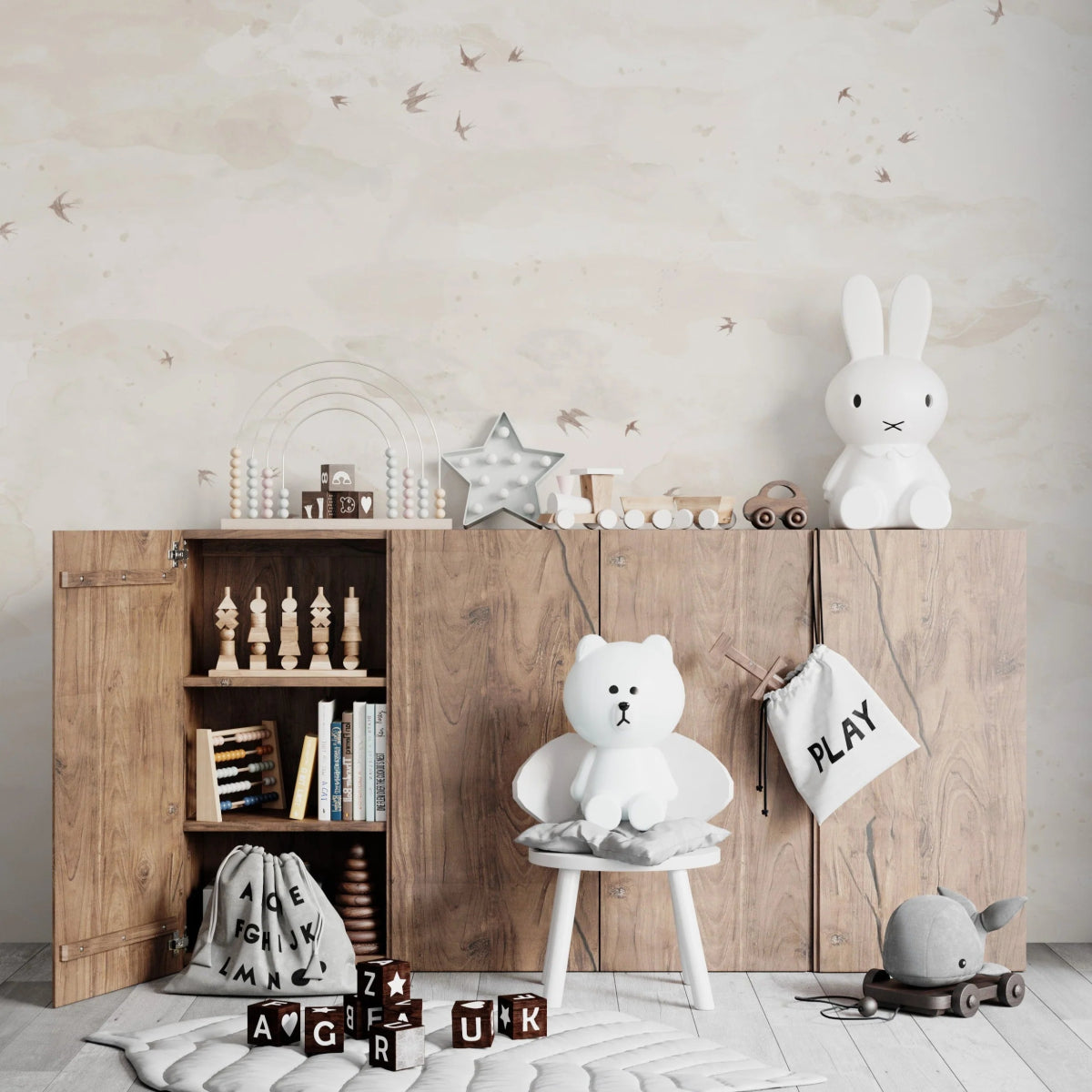 MUNKS & ME - Papier Peint Chambre Enfant Opales Ciel Oiseaux Sable