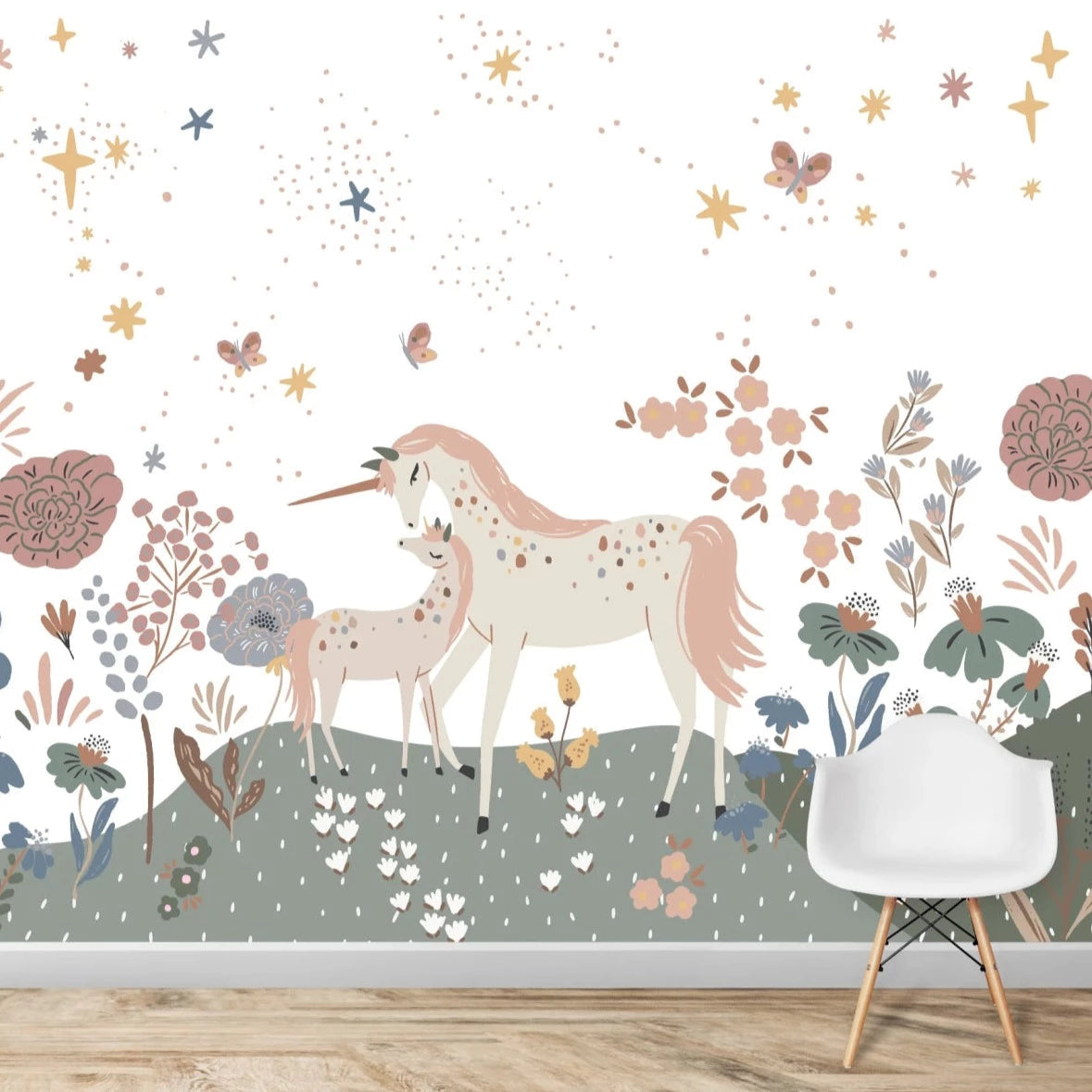 MUNKS & ME - Papier Peint Chambre Enfant Prairie De Licorne