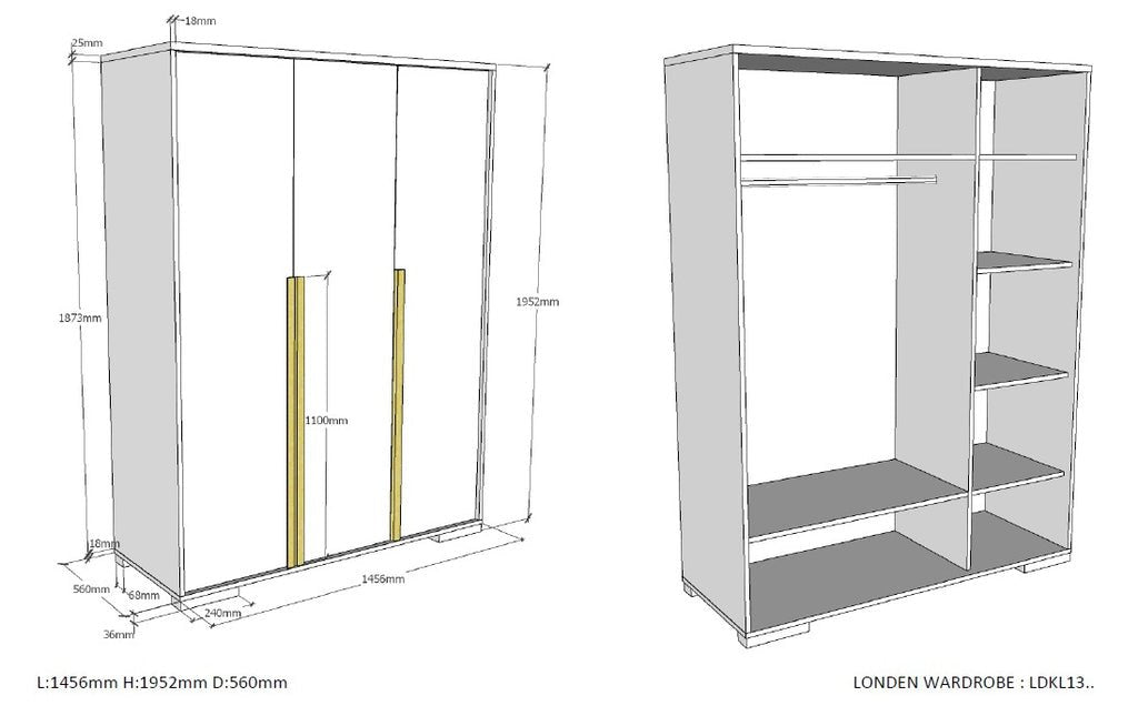 VIPACK - Armoire 3 Portes LONDON Blanc