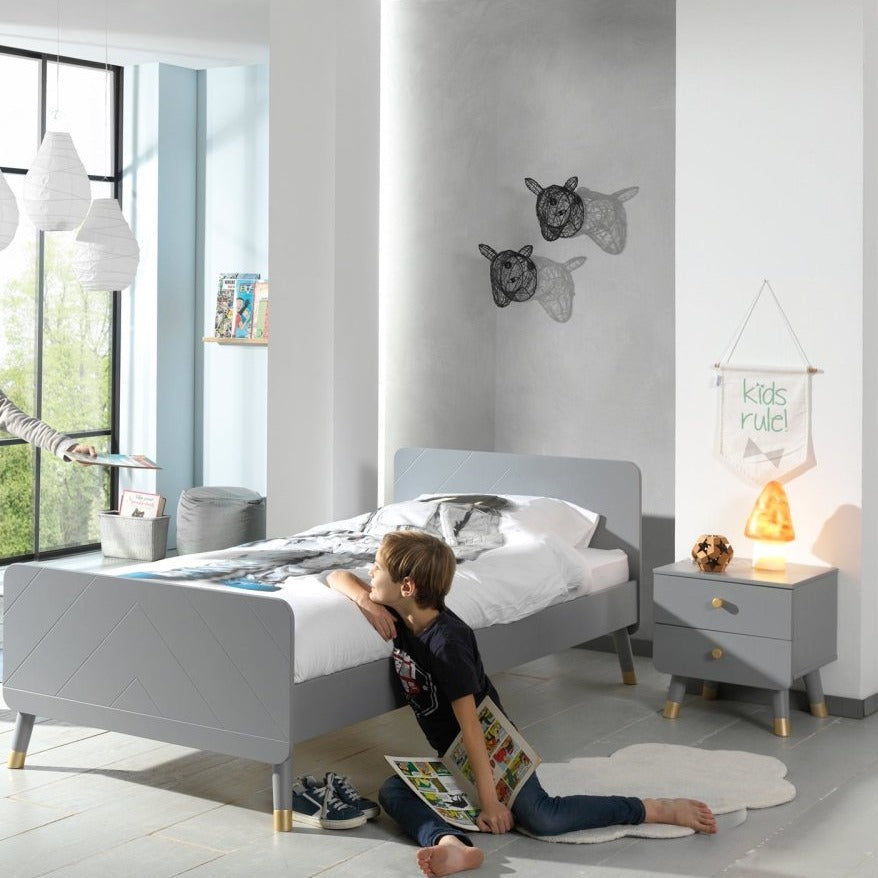 VIPACK - Lit Billy Gris & Table de Chevet - Gris