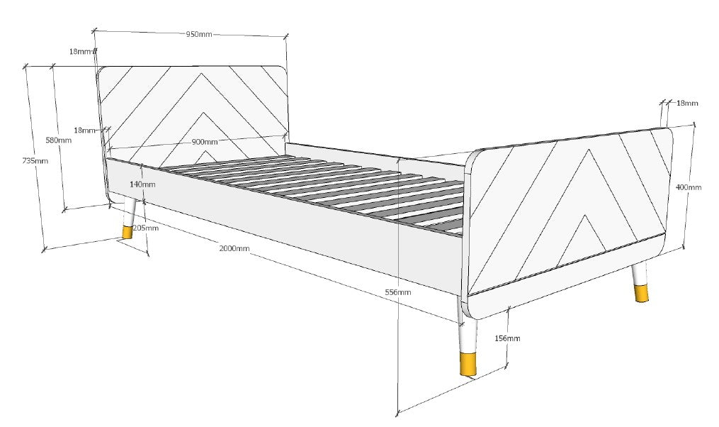 VIPACK - Lit Billy Gris & Table de Chevet - Gris