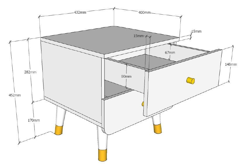 VIPACK - Lit Billy Gris & Table de Chevet - Gris