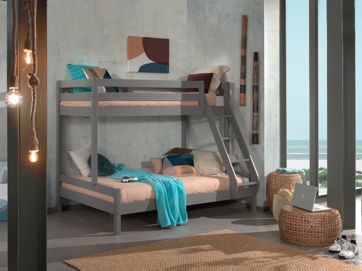 VIPACK - Lit De Famille PINO 140 x 200 cm + 90 x 200 cm Gris