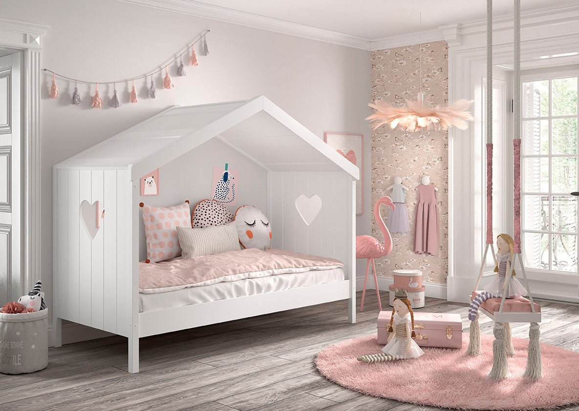 VIPACK - Lit Cabane AMORI Avec Lit Gigogne & Barriere de Lit 90x200cm