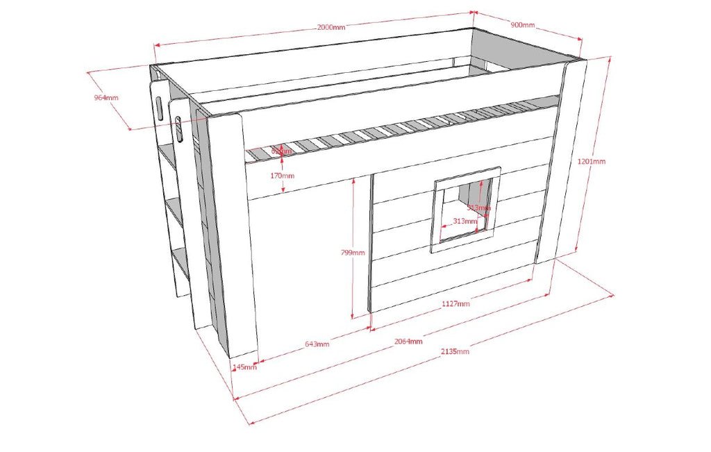VIPACK - Lit Mezzanine Mi - Hauteur NOAH 90 X 200 Cm
