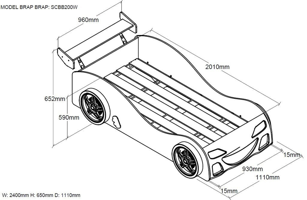 VIPACK - Lit De Voiture Brap Brap 90 X 200 Cm