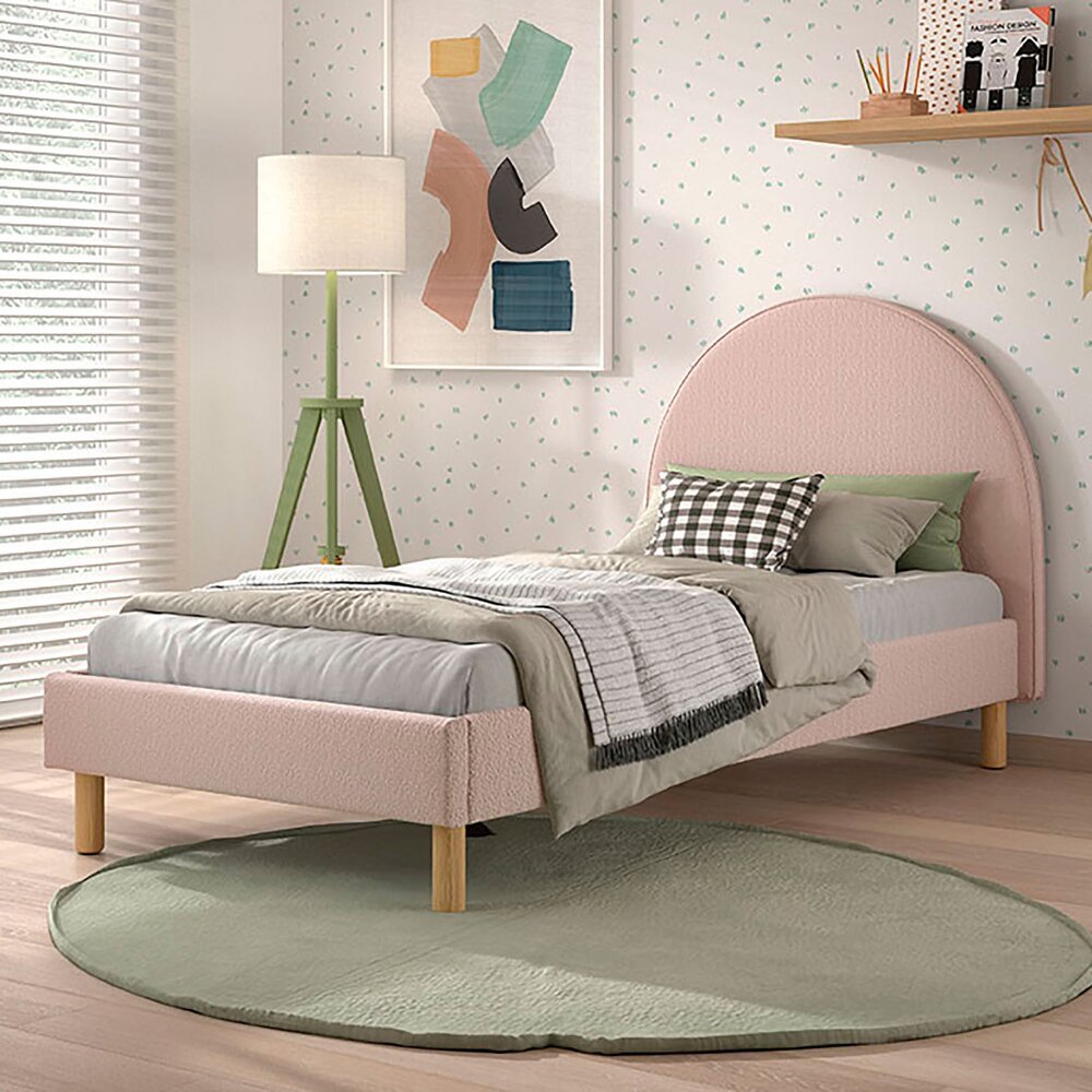 VIPACK - Lit Lune 90 X 200 Cm Rose Boucle