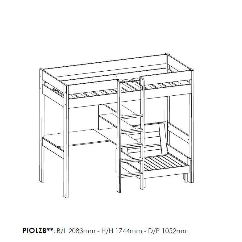VIPACK - Lit Mezzanine PINO Avec Fauteuil 90 X 200 cm Gris