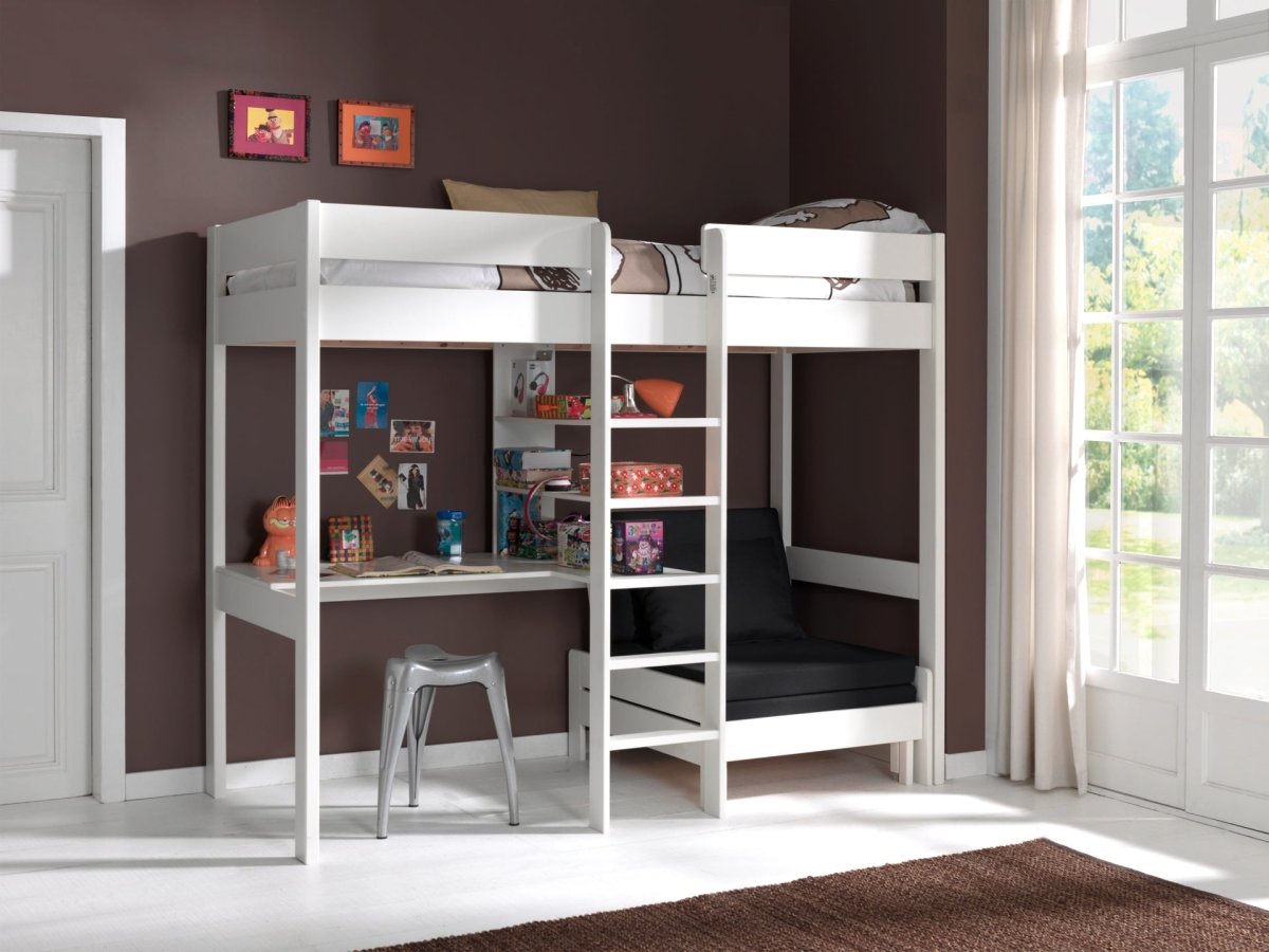 VIPACK - Lit Mezzanine PINO Avec Fauteuil 90 x 200 cm Blanc