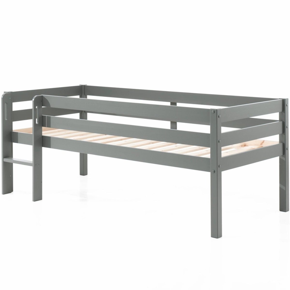VIPACK - Lit Mi - Hauteur PINO (H 85cm) Avec Échelle 90 x 200 cm Gris