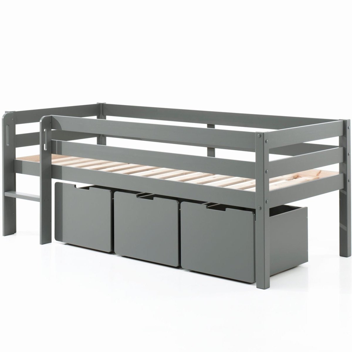 VIPACK - Lit Mi - Hauteur PINO (H 85cm) Avec Échelle 90 x 200 cm Gris