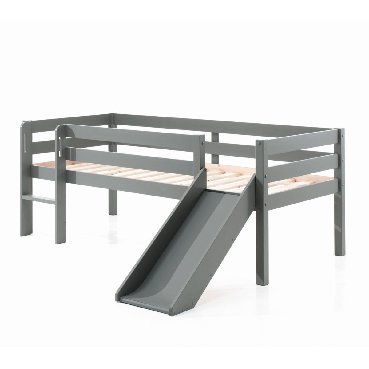 VIPACK - Lit Mi - Hauteur (H 85cm) PINO Avec Toboggan 90 x 200 cm Gris
